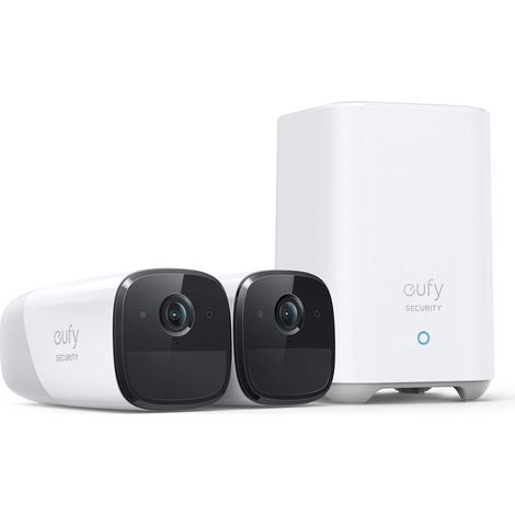 eufy Security telecamera wifi esterno eufyCam 2 Pro, durata 365 gg, compatibilità HomeKit, risoluzione 2K, impermeabilità IP67, visione notturna, kit 2 telecamere, zero costi mensili (1/5)
