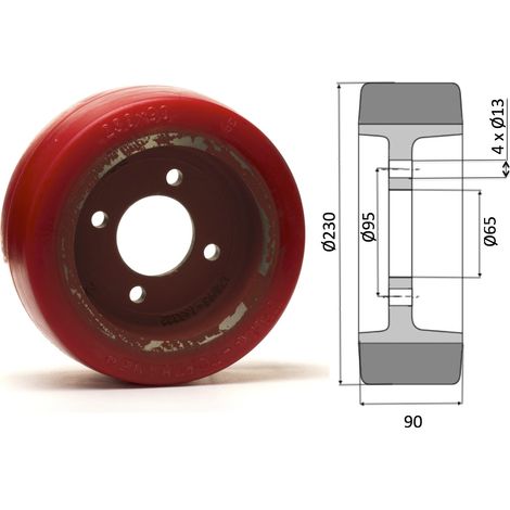Roue motrice 230 x 90 - 4 trous REDTHANE® ( Fenwick 0039902304 )
