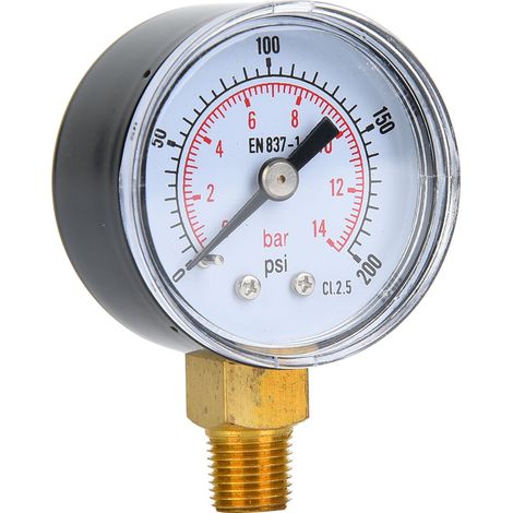 Mechanisches Manometer 0-200 psi 0-14 bar, Bodenanschluss 1/8 BSPT, für Luft, Öl und Wasser (1/5)