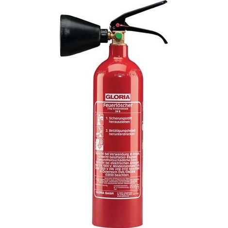 Gloria – Extincteur CO2 2 kg – Classe B pour espaces confinés – Cylindre aluminium avec support mural – Jet d'extinction interruptible (1/4)