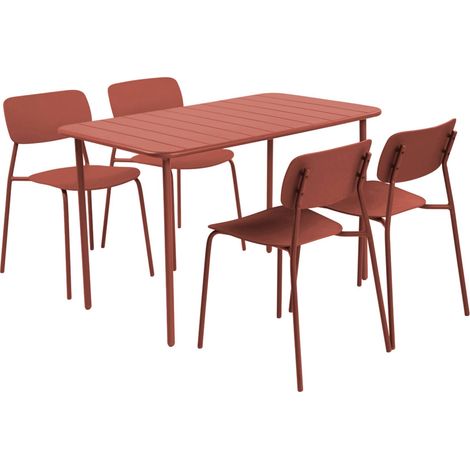 Metal garden table 120 cm + 4 chairs, terracotta - Amelia + Liva