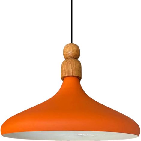 Lampe Suspendue Simple en Tête de Lit en Bois Orange – Lustre Vintage E27 Ø35 cm pour Salon, Chambre ou Salle à Manger