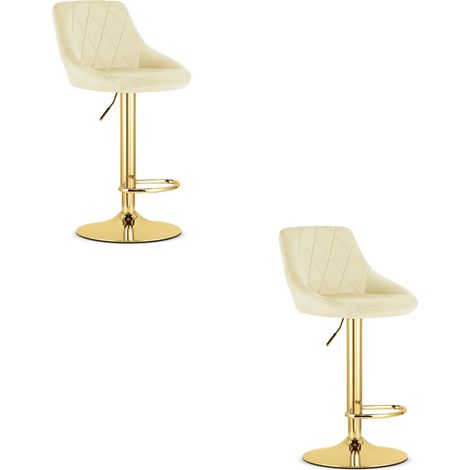 Tabouret de bar - leobert - kast - velours beigebase doree - lot de 2 (1/5)