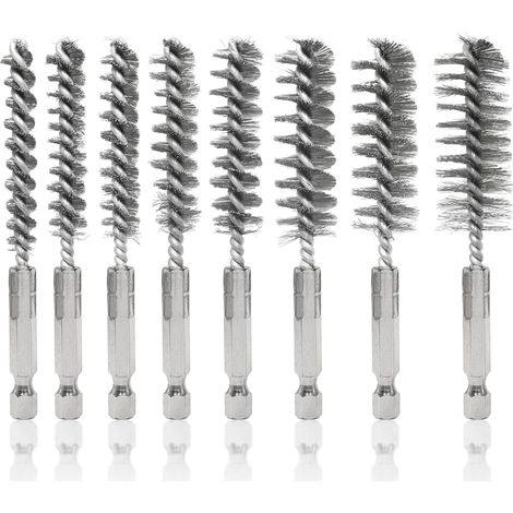 8 Pièces Brosse Cylindrique Brosse Metallique Perceuse avec Poignée 1/4 Pouces Brosse Métallique Torsadée en Acier Inoxydable pour Polissage,Meulage,Nettoyage(Argent) (1/5)