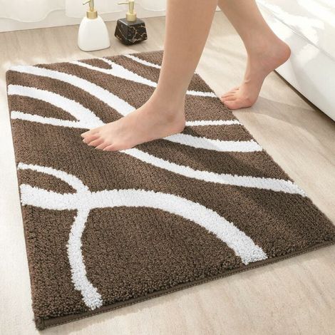 Brown Non-Slip Microfiber Bath Mat 50 x 80 cm, Absorbent and Soft Bathroom Rug, Machine Washable Floor Mat for Bathroom (1/5)