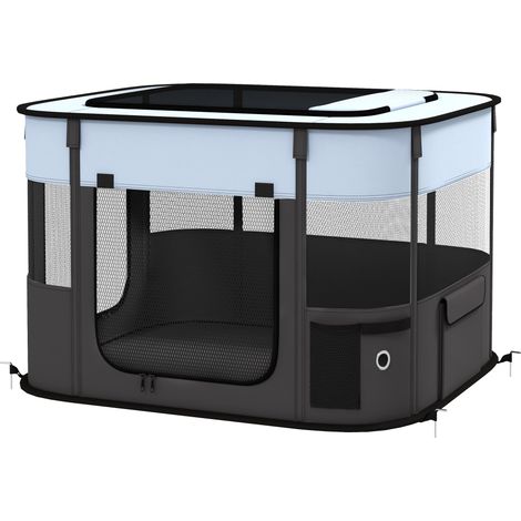 Parc pliable pour chiots et chatons avec sac de rangement, pour une utilisation intérieure et extérieure, gris