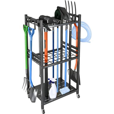 Organisateur d'outils de jardin avec 4 crochets, porte-outils de jardin en métal pour balai, râteau, pelle à franges, rangement pour outils de jardin et garage, garage, organiseur de jardin (noir, 42 (1/5)