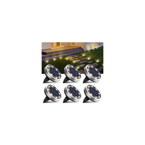 Lot de 6 Lampe Solaire Au Sol, 8 LED Jardin Exterieur Solaire Etanche Lumiere Solaire, Spot Solaire Extérieur pour Chemins Pelouse Terrasse Allée Cour Piscine, Blanc Chaud