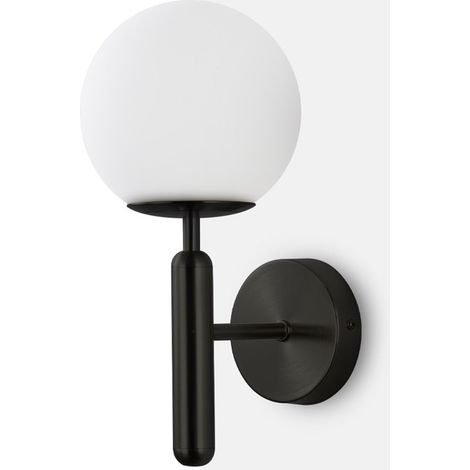 Barcelona Led – Applique murale en verre sphérique E14 – Aluminium noir – IP20 – 40W max – Ø 150mm – Éclairage homogène pour salon et entrée