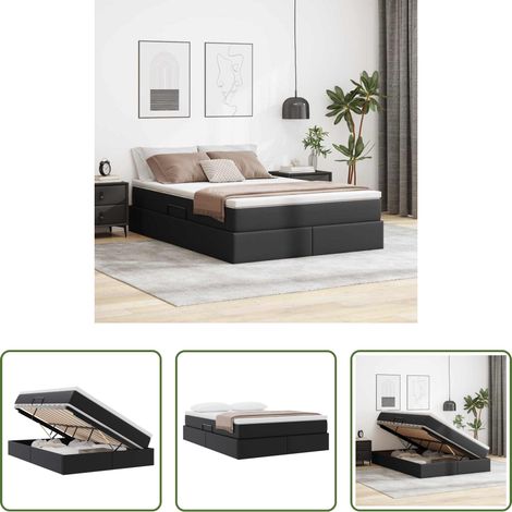 Kunstlederbett - Aufbewahrungsbett mit Matratze Schwarz 140 x 190 cm Kunstleder (1/5)