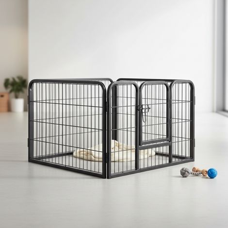 Mucola – Parc pour chiots pliable 91 x 63 x 61 cm – Construction robuste avec laque martelée – Montage rapide et facile – Pour intérieur et extérieur