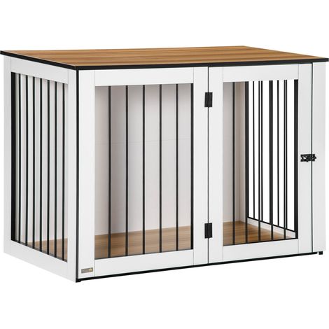 Cage pour chien pour l'appartement, pour chiens de petite ou moyenne taille, carton en carton, 106 x 60 x 76cm, noyer foncé+blanc