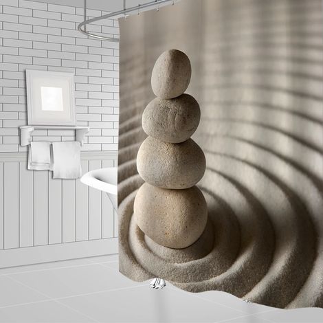 Rideau de douche à motif pierre, rideau en tissu lavable avec crochets, rideau de salle de bain décoratif, pierres, rideaux de douche 3D L240 x H180 cm