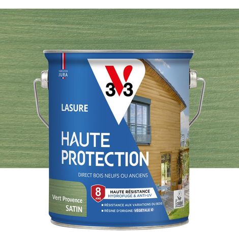 Lasure Bois extérieur Vert provence satin - Protection 8 ans - résistance hydrofuge et anti-UV - Résiste aux variations du bois - résine d'origine végétale - 2,5L (1/4)