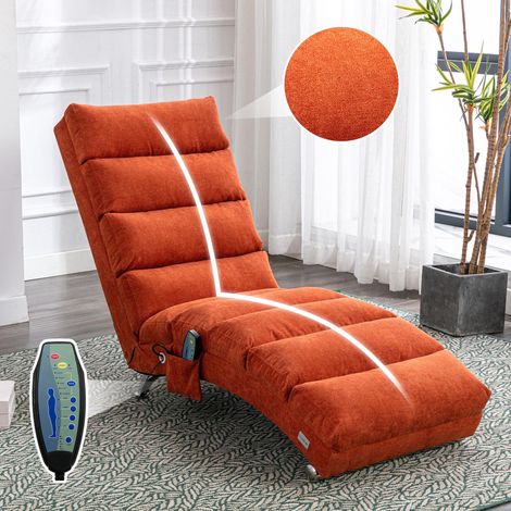 Fauteuil inclinable moderne et fixe offrant un soutien complet du corps, une légère vibration et des poches de rangement latérales, idéal pour le bureau, le salon et la chambre (tissu en lin orange).