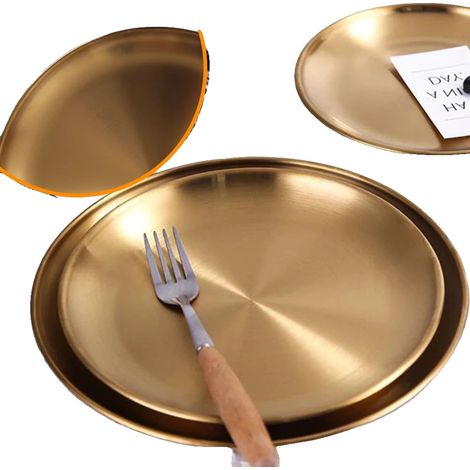 Assiette à dîner, Acier inoxydable, Forme ronde, Diamètre 14 cm, Diamètre 20 cm, Électrolyse miroir (1/5)