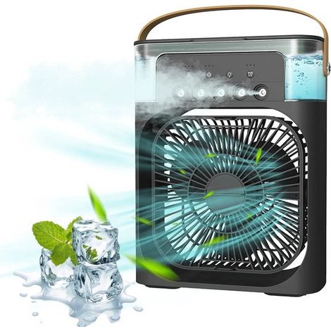 Ventilador con humidificación,Aire acondicionado portátil,Función de nebulización,Mini pulverizador de refrigeración,Iluminación LED,7 colores (1/4)