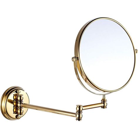20,3 cm Miroir de Maquillage Rétro Pliable pour Salle de Bain à Fixation Murale Miroir de Beauté Télescopique à Bascule (Or) (1/3)