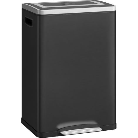 Poubelle 2 compartiments 20 L avec couvercle silencieux, acier inoxydable et polypropylène, 40 x 34,8 x 59 cm, noire (1/5)