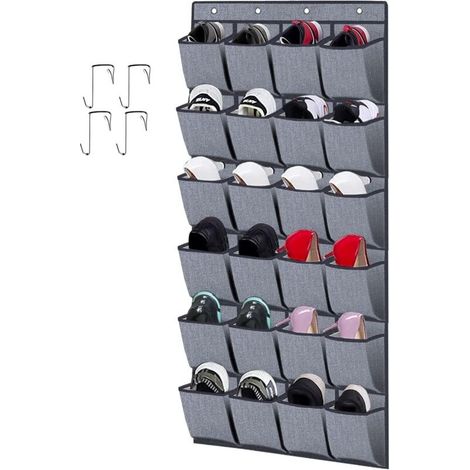 Range-chaussures à suspendre sur la porte 24 Poches, Stockage de Chaussures, Pliable Collection de Chaussures Sac de Rangement Organisateur avec Crochets, Gris en Lin (1/5)