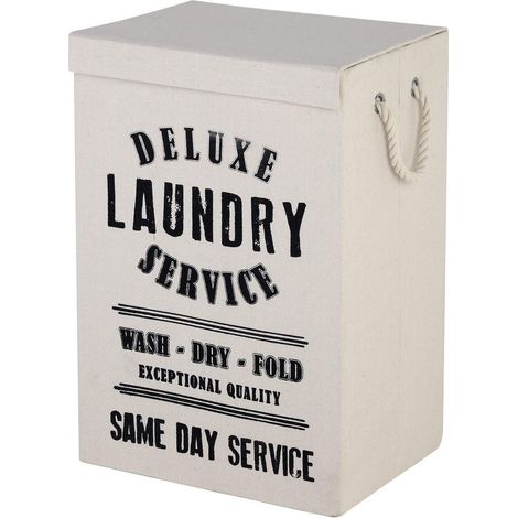 Panier à linge en tissu blanc 619002 – Dimensions 40 x 30 x 60h cm – Capacité 72 lt – Poignées en corde pour transport facile – Feridras (1/2)