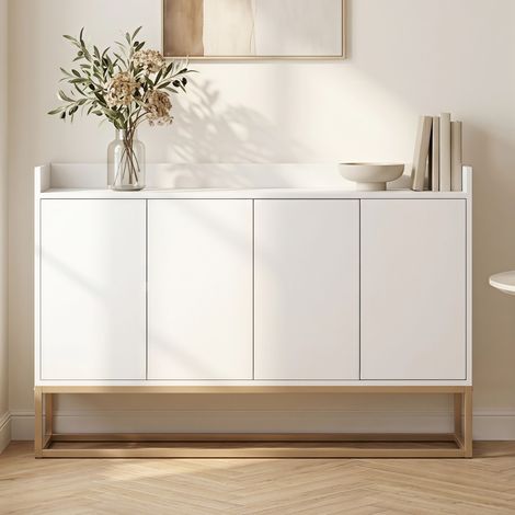 Buffet salon 120 cm, bahut 4 portes push to open, meuble d'entrée salon salle à manger, cuisine, moderne, 120x30x80 cm - Blanc
