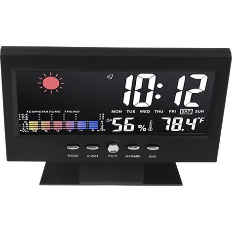 ABS Weather Forecast Clock, LED Weather Clock, LED Color Screen, Multifunctional Temperature and Humidity Alarm Clock, Black (1/5)
