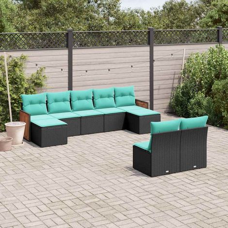 vidaXL Conjunto de sofá de jardín de 9 piezas con cojines, de poliratán negro (1/5)