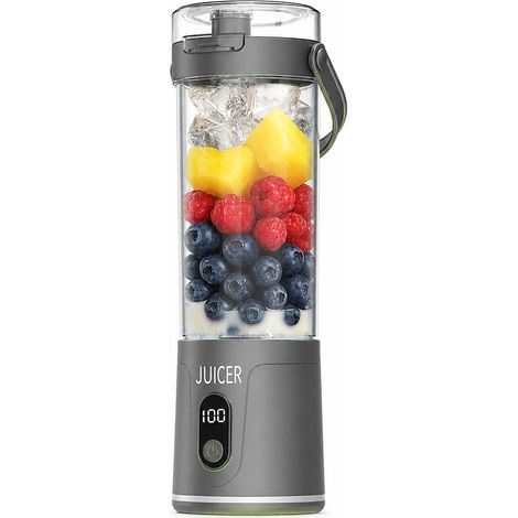 Mini Blender Portable Rechargeable USB avec Écran LCD, Gris, pour Jus et Smoothies (1/5)