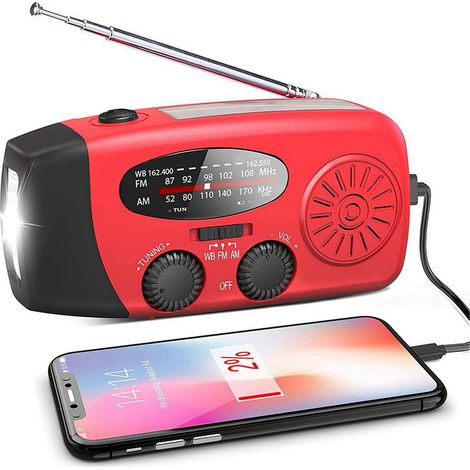 Filiyano – lampe torche LED – Radio d'urgence portable avec panneau solaire et manivelle 1000 MAH, radio d'urgence avec lampe torche LED, alarme SOS (1/5)