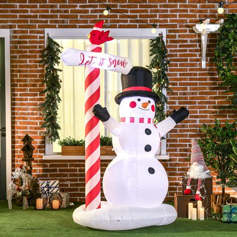 Bonhomme de neige gonflable décoratif avec panneau lumineux 3 LED, tissu polyester résistant à l'eau, 213 cm de haut, blanc, idéal jardin extérieur (1/5)