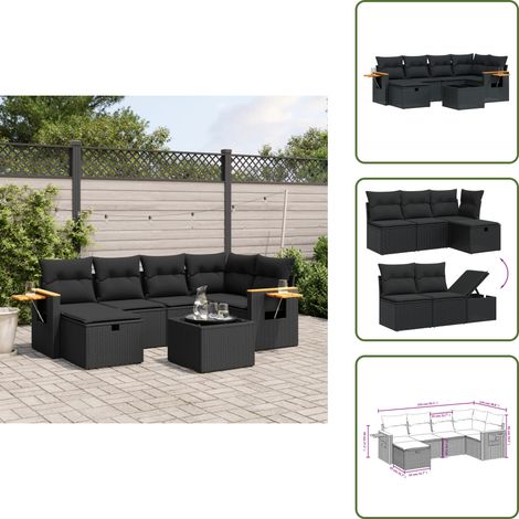 Tavolo da giardino - vidaXL Set Divani da Giardino con Cuscini 7pz Nero Polyrattan - Poltrona da giardino