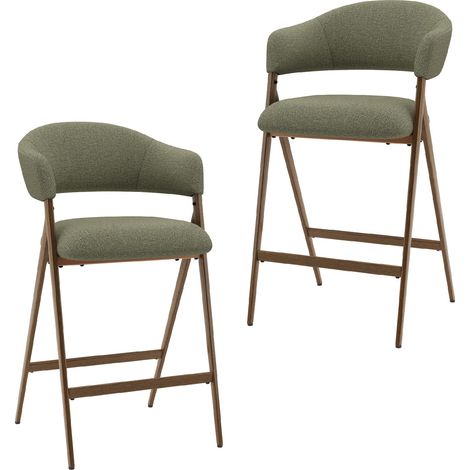 2er-Set Barhocker, moderne bequeme Stoff-Barstühle mit Metallgestell für Küchentheke, Grün (1/5)