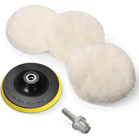 Lot de 5 tampons de polissage en laine et en laine pour polissage de roue 150 mm avec adaptateur de perceuse M14 (1/5)