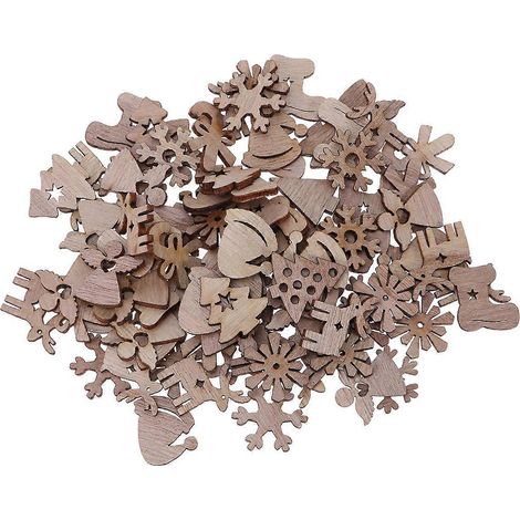 100 pièces de décorations de Noël en bois à découper, formes et pendentifs, pour créer une crèche de Noël. (1/5)