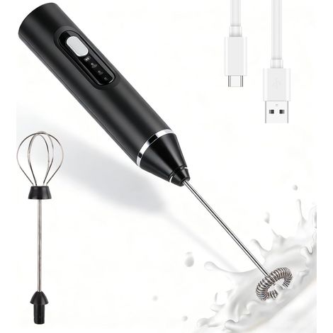 Mousseur à Lait Électrique, USB Rechargeable Mousseur a Lait,Mousseur à Lait en Acier Inoxydable, 2 Vitesses Petit Mixeur pour Café avec 2 têtes Mini Fouet Matcha, Latte, Cappuccino, Matcha (1/5)