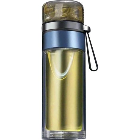 Tragbare Teeflasche aus Klarglas, Tee- und Wasserflasche mit Trennwand für Tee und Wasser, blau (1/5)