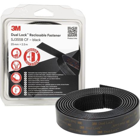 3M Dual Lock Sistema di fissaggio richiudibile SJ355B CF - eccellente adesione su metalli, vetro, acrilico, policarbonato, ABS - 25mm x 2.5m, 5.7mm, nero (1 Pezzo) (1/5)