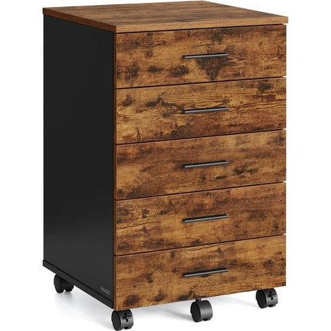 Caisson de bureau à roulettes rangement 40 x 42 x 65,7 cm pratique et élégant style rustique en aggloméré marron (1/5)