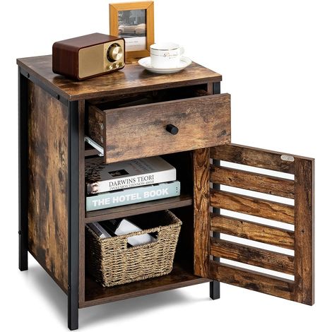 Costway – Table de chevet industrielle avec tiroir et étagère réglable – Acier et bois – 40x40x60cm – Design compact pour salon et chambre (1/5)