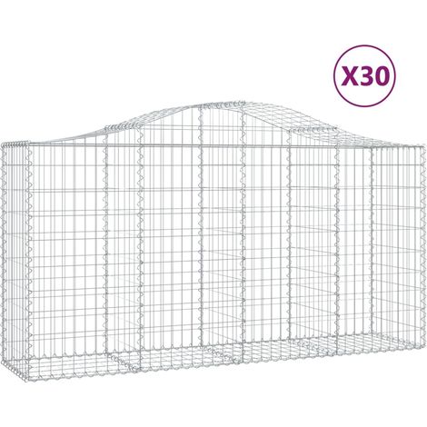 Paniers à gabions arqués 30 pcs  Mur en gabion 200x50x100/120 cm fer galvanisé