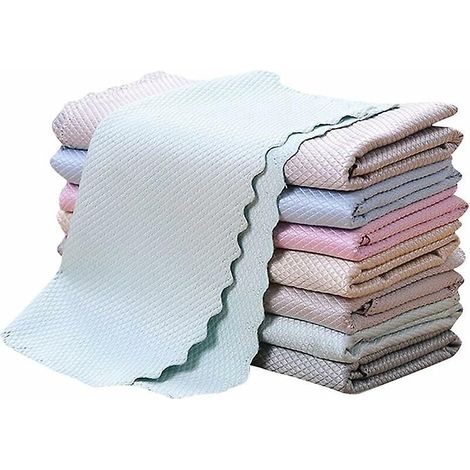 lot De 10 Chiffons En Microfibre Pour Cailles De Poisson, 30 X 40 Cm, Pour Nettoyer : Assiettes, Verre, Acier Inoxydable, Vitres De Voiture (1/5)