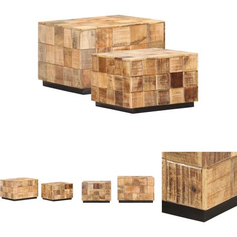 Couchtischset - vidaXL Couchtische 2 Stk. in Block-Design Raues Mango-Massivholz - Beistelltisch (1/5)