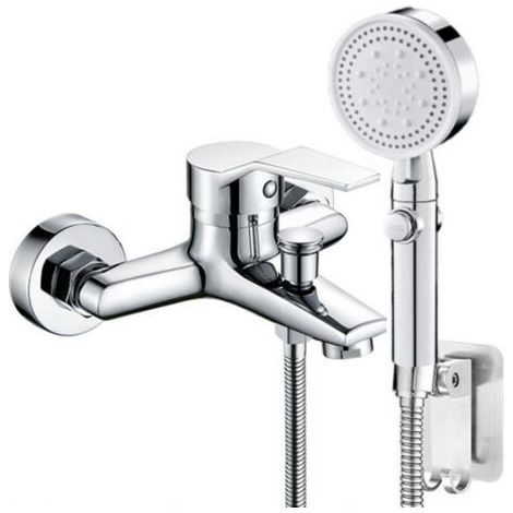 Robinet Baignoire avec Douchette Mitigeur,Monocommande de Bain avec 5 Modes,1 tuyau,pour Baignoire Salle de Bain,argent (1/5)