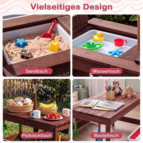 Kids Outdoor Wooden Picnic Table Set with Umbrella (1/5)