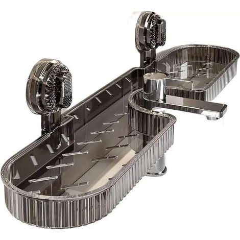 Étagère de rangement à ventouse pour lavabo de salle de bain, étagère de rangement sans perçage avec évacuation, étagère de rangement pour évier de cuisine, panier mural gain de place (Gris) (1/5)