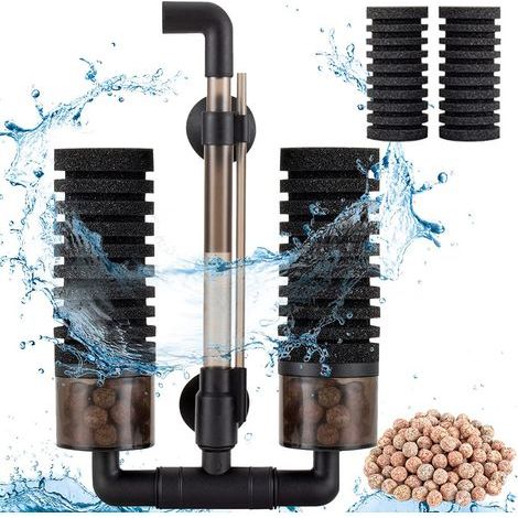 Aquarium Filter 38L-151L, Double Filter Sponge Interior Underwater with 2 Replacement Sponge + 1 Bag Ceramic Balls (S) (1/5)