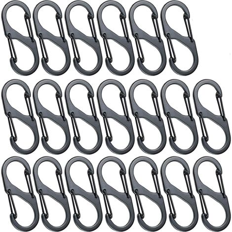 50 Pièces Mini S Forme Mousqueton Clips Mousquetons en Alliage D'aluminium 8 Formes Durable Léger étanche Double Boucle, pour Maison, Randonnée en Plein aAir, Pêche, Camping, Voyages Etc—Noir 41.8cm (1/4)