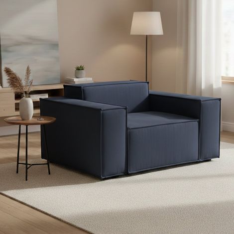 Talamo Italia Poltrona Cristiana, Poltrona da salotto, 100% Made in Italy, Poltroncina relax in tessuto imbottito, Cm 160x95h70, Blu, con imballo rinforzato (1/5)