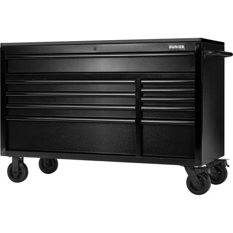 Draper 27408 BUNKER 10 Drawer Workbench Roller Tool Cabinet with Black Stainless Steel Worktop, 56"" (1/2)
